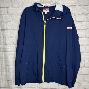 Hunter for Target Navy Hooded Rain Jacket with Yellow Zip- Size: L